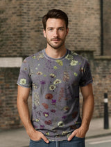 Herren Retro T-Shirt mit Abstraktem Blumenmuster – Lockerer Schnitt Kurzarm Baumwollmix Beige / S