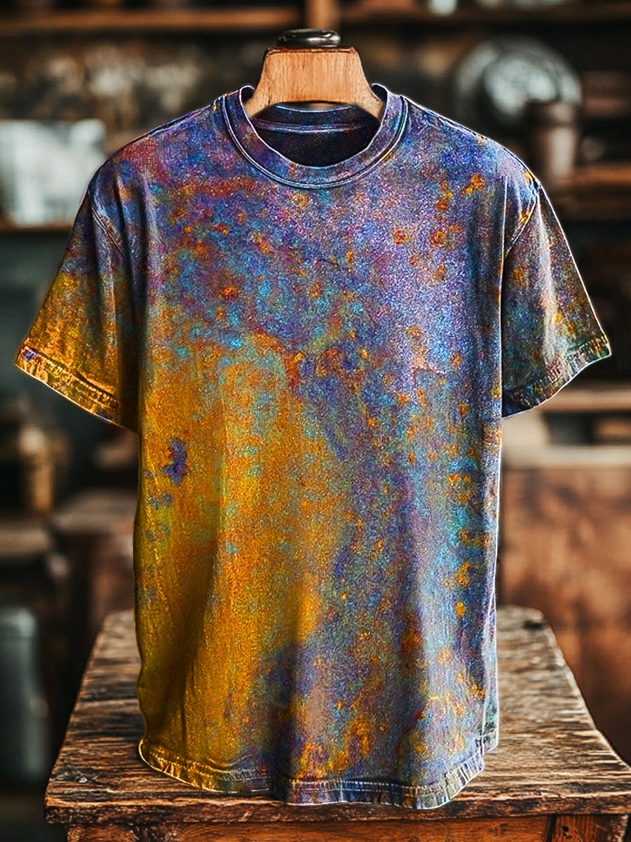 Herren Vintage T-Shirt mit Rost-Textur Print – Lässiger Schnitt Rundhals Baumwollmischung Bunt / S