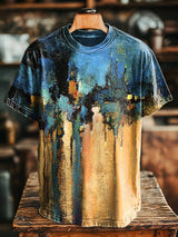 Herren T-Shirt mit abstraktem Ölgemälde-Print – Baumwollmix, Kurzarm, Künstlerischer Stil für Freizeit & kreative Outfits