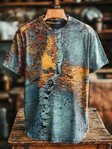 Herren T-Shirt mit abstraktem Stein- und Rost-Print – Baumwollmix, Kurzarm, individueller Stil für Freizeit & kreative Outfits