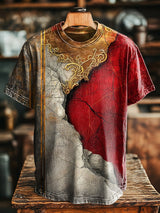 Herren T-Shirt mit Vintage-Steinoptik und goldfarbenem Ornament-Print – Baumwollmix, Kurzarm, individueller Stil für Alltag & kreative Looks