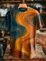 Herren T-Shirt mit abstraktem Ölmalerei-Print – Baumwollmix, Kurzarm, kreativer Stil für Alltag & künstlerische Freizeit-Looks