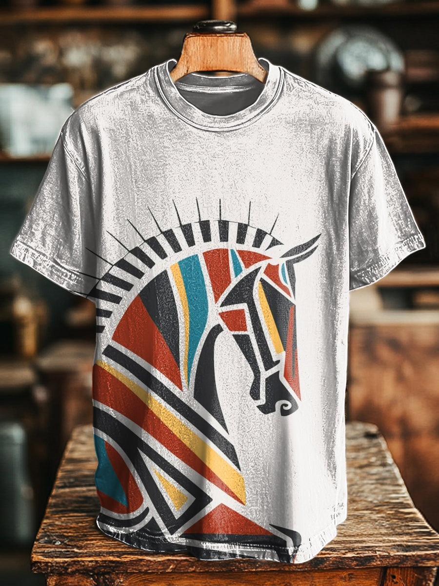 Herren T-Shirt mit abstraktem Zebra-Motiv – Baumwollmix, Kurzarm, kreativer Tier-Print für Alltag & Freizeit