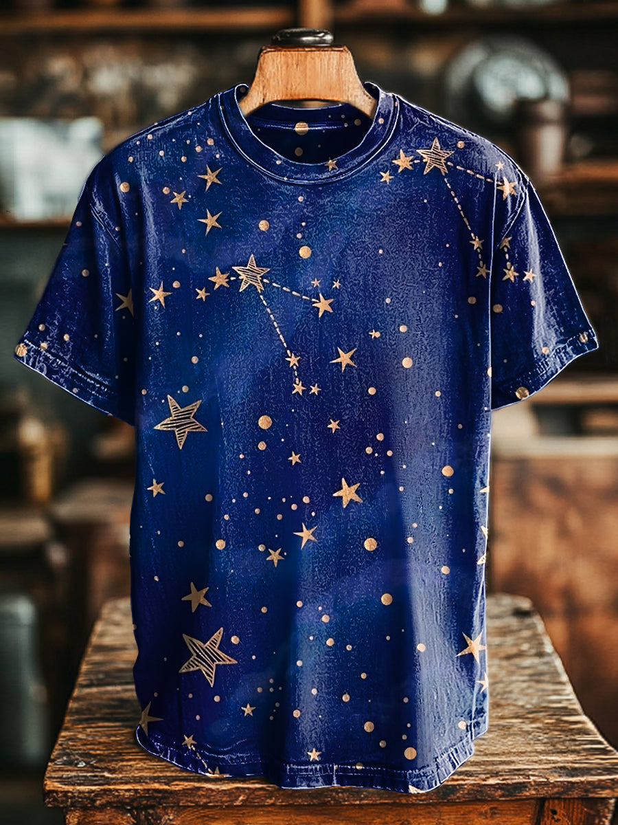 Herren T-Shirt mit Sternenhimmel- und Sternbild-Print – Baumwollmix, Kurzarm, lässiges Astronomie-Design für Alltag & Freizeit