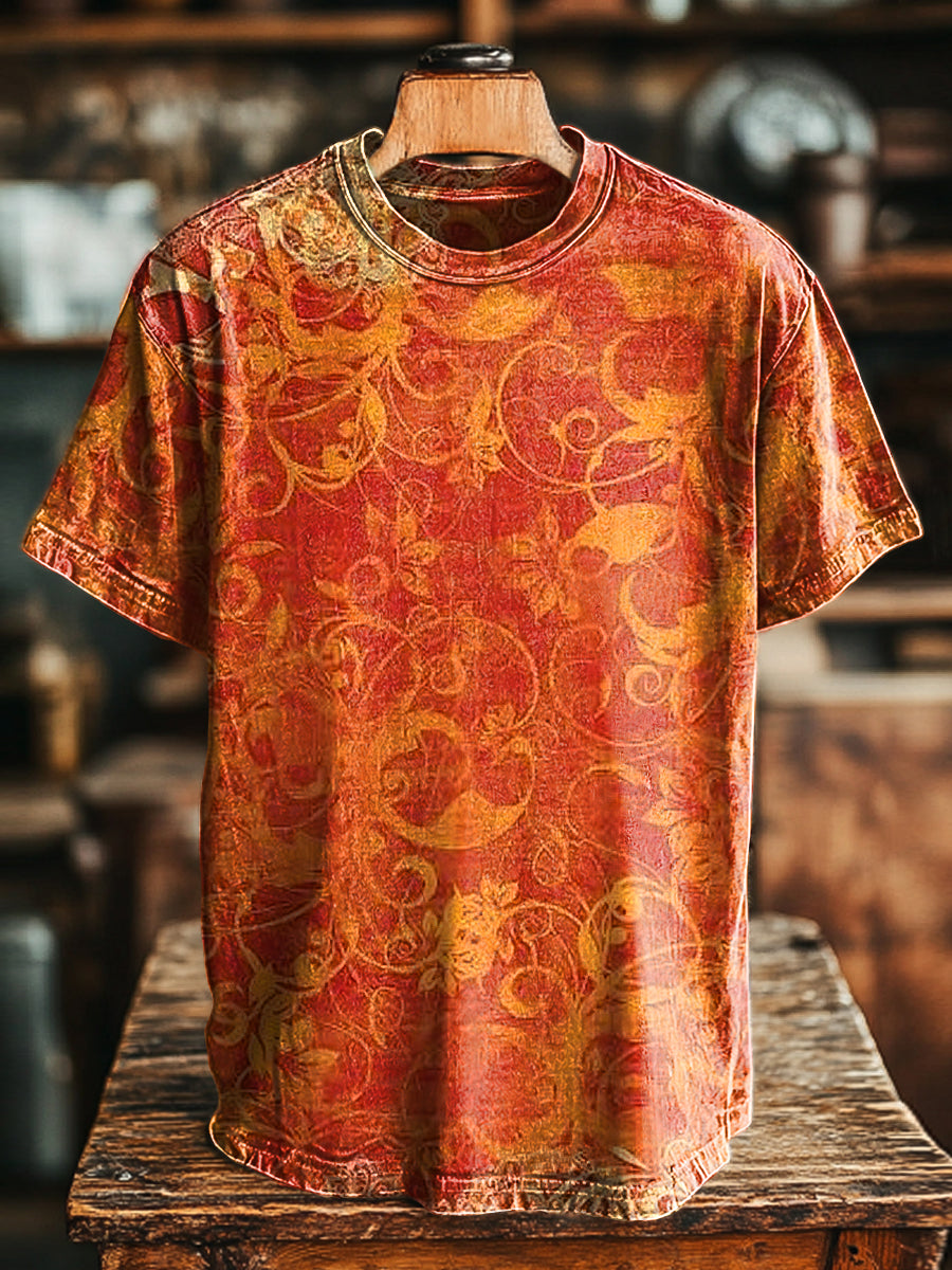 Herren T-Shirt mit Vintage-Blumenmuster – Baumwollmix, Kurzarm, lässiger Retro-Stil für Alltag & Freizeit