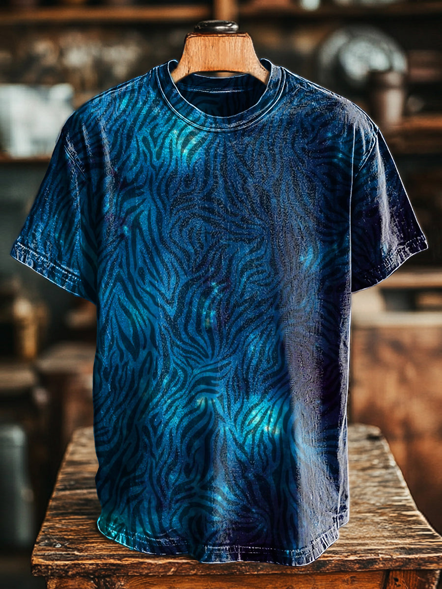 Herren T-Shirt mit Animal-Print in Blau – Baumwollmix, Kurzarm, Wilder Look für Freizeit & Alltag