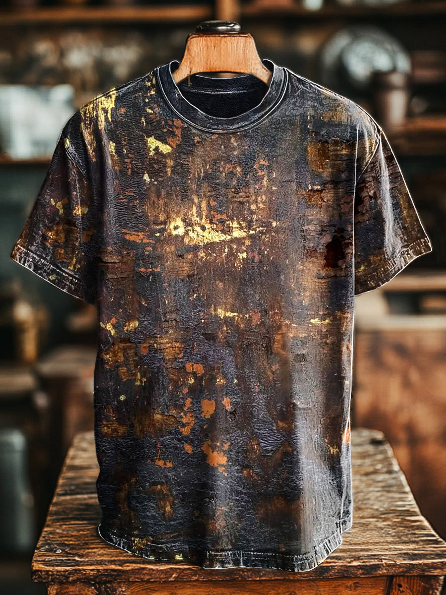 Herren Vintage T-Shirt mit Used-Look in Dunkelbraun – Baumwollmix, Kurzarm, Retro-Style für Freizeit & Alltag