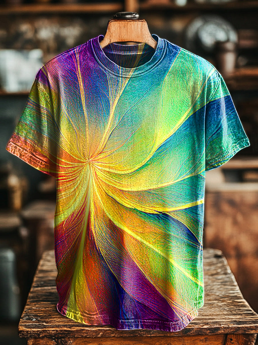 Herren Buntes Spiral-Kunstprint T-Shirt - Baumwollmix, Lässig, Farbakzent für Alltag & Freizeit