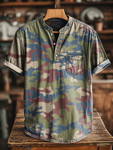 Herren Freizeit Kurzarmshirt mit Camouflage-Print und Brusttasche – Baumwollmischung, Leicht, Lässiger Look