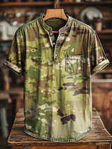 Herren Tarnmuster Kurzarm T-Shirt - Baumwollmix, V-Ausschnitt, Leicht & Bequem für Alltag & Freizeit