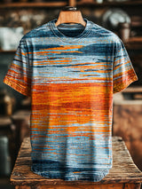 Herren T-Shirt mit Sonnenuntergangs-Print – Baumwollmix, Bunt, Lässig & Ideal für Alltag und Urlaub