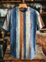 Herren Künstlerisches Streifenprint T-Shirt - Baumwollmix, Bunt, Lässig & Bequem für Alltag und Freizeit