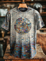 Herren Rundhals T-shirt mit Mosaik-Print – Baumwollmix, Kunstvoll, Lässig, Frühling/Sommer