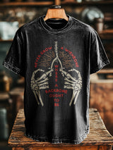 Herren Statement-T-Shirt mit Skelett- und Zitatdruck in Schwarz – Baumwollmix, Kurzarm, Streetstyle