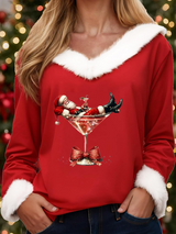 Damen Lässiges Weihnachts pelz kragen oberteil