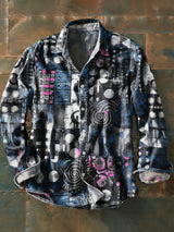 Herren Retro Abstrakt Kunstdruck Lässiges Langarm-Hemd