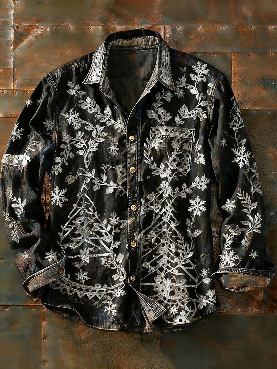 Herren Retro Abstrakt Kunstdruck Lässiges Langarm-Hemd
