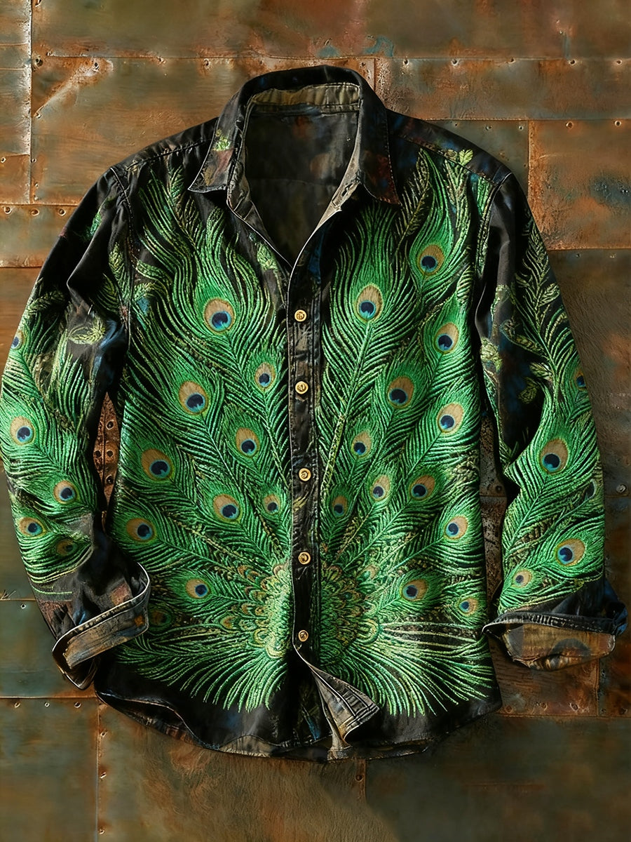 Herren Retro Abstrakt Kunstdruck Lässiges Langarm-Hemd