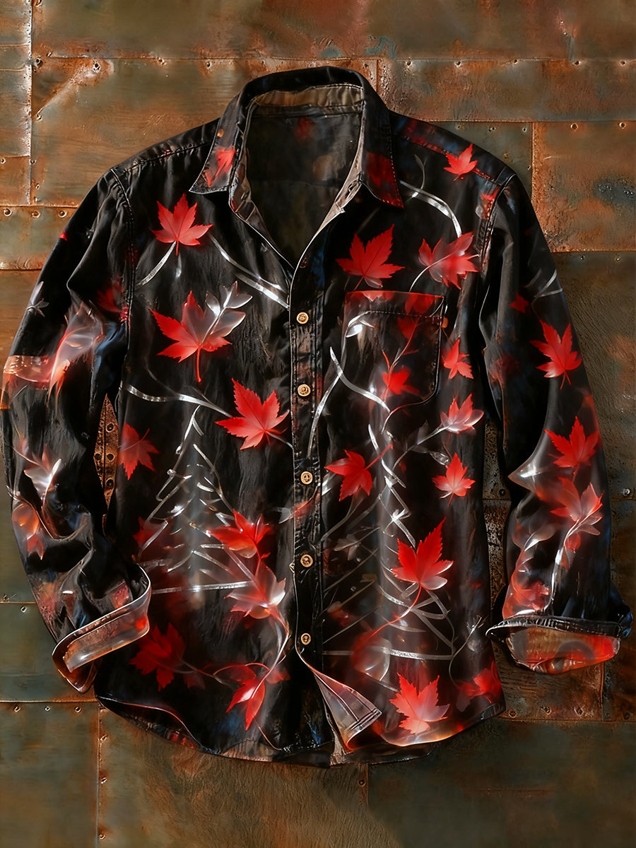 Herren Retro Abstrakt Kunstdruck Lässiges Langarm-Hemd