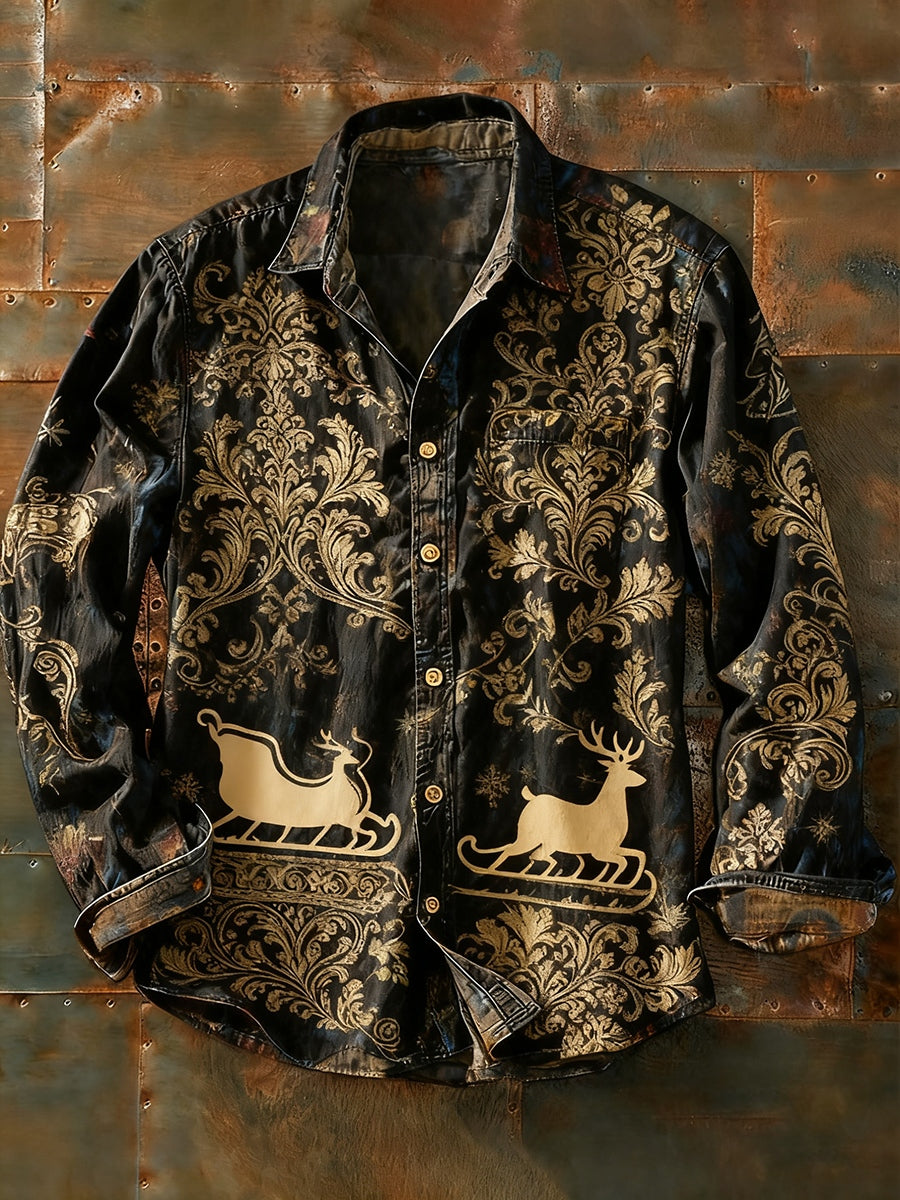 Herren Retro Abstrakt Kunstdruck Lässiges Langarm-Hemd