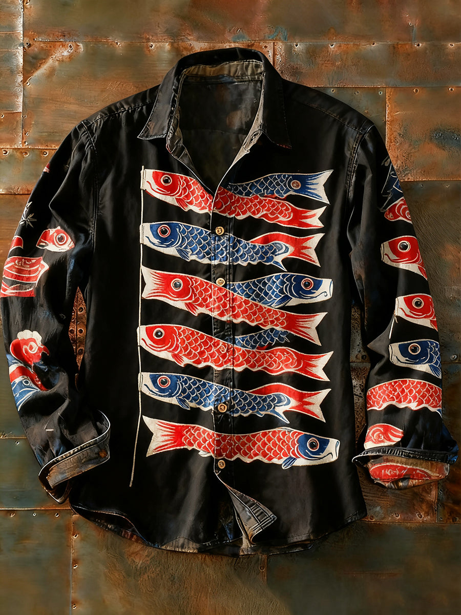 Herren Retro Abstrakt Kunstdruck Lässiges Langarm-Hemd