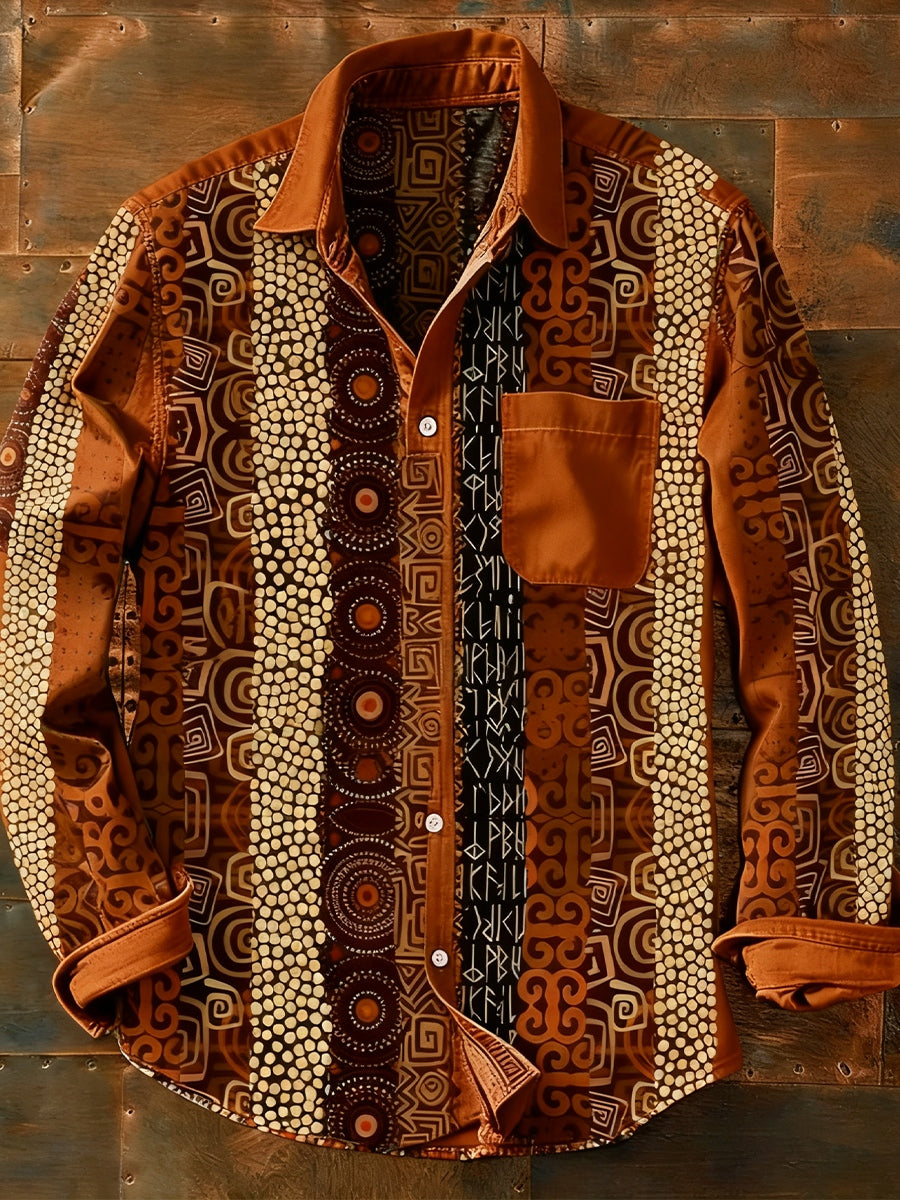 Herren Retro Abstrakt Kunstdruck Lässiges Langarm-Hemd