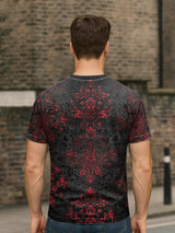 Herren T-Shirt mit Retro-Dunkelblumenprint – Lockerer Schnitt, Kurzarm, Baumwollmix