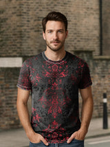 Herren T-Shirt mit Retro-Dunkelblumenprint – Lockerer Schnitt, Kurzarm, Baumwollmix