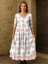 Damen Maxikleid mit Blumenprint – Langarm, Baumwollmix, leicht & bequem, ideal für Muttertag, Alltag & Urlaub