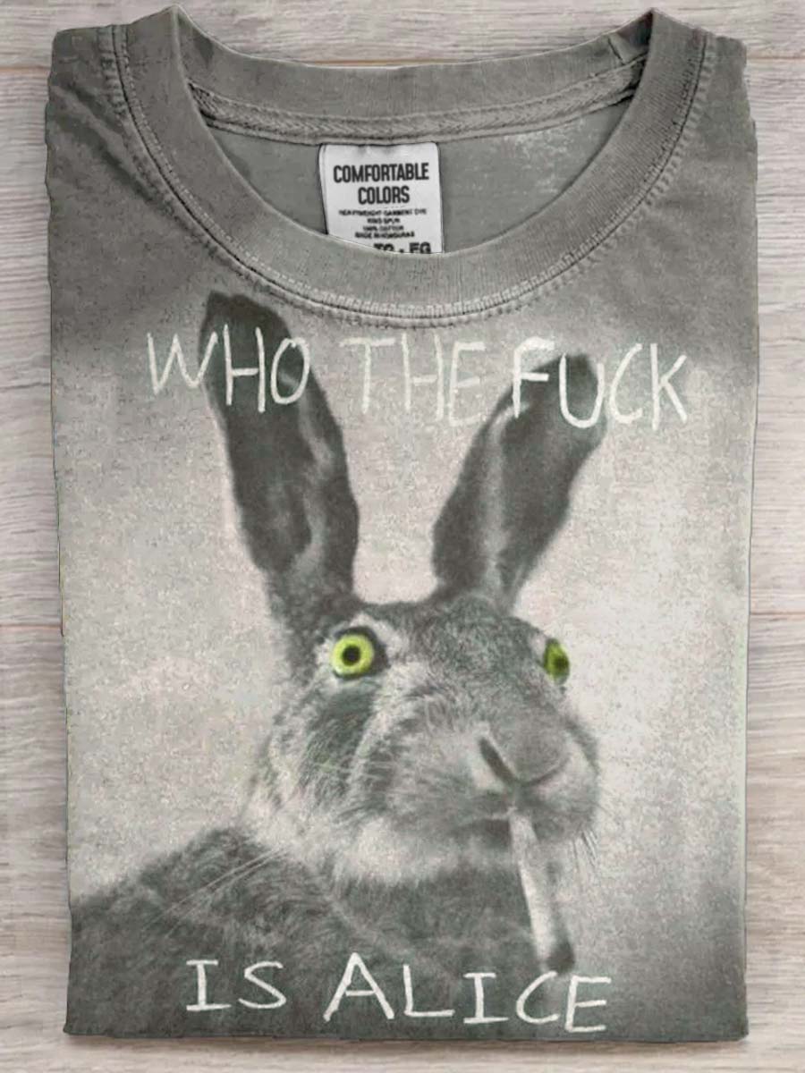 Unisex T-Shirt mit Raucher-Hasen-Druck – Kurzarm, Baumwollmischung