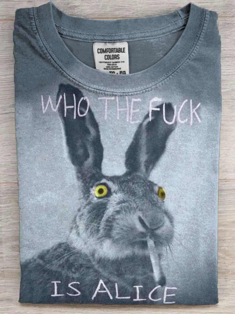 Unisex T-Shirt mit Raucher-Hasen-Druck – Kurzarm, Baumwollmischung