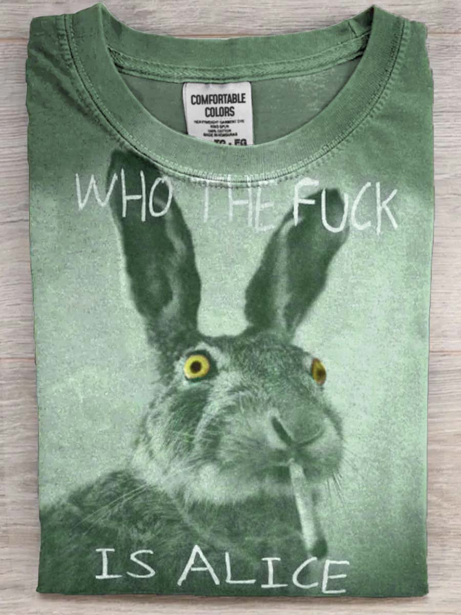 Unisex T-Shirt mit Raucher-Hasen-Druck – Kurzarm, Baumwollmischung