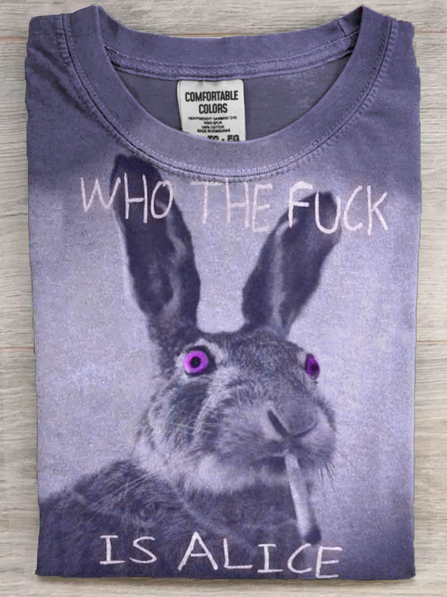 Unisex T-Shirt mit Raucher-Hasen-Druck – Kurzarm, Baumwollmischung