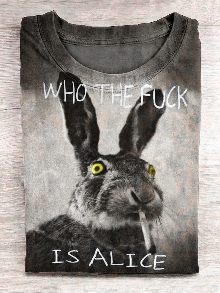 Unisex T-Shirt mit Raucher-Hasen-Druck – Kurzarm, Baumwollmischung