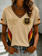 Damen-Fußballfan-T-Shirt mit Deutschland-Print und V-Ausschnitt