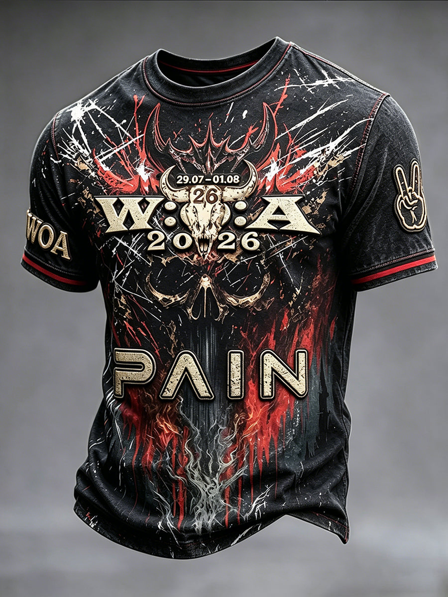 Herren-T-Shirt mit lässigem Rock-Print zum Wacken Open Air Metal Festival 2026