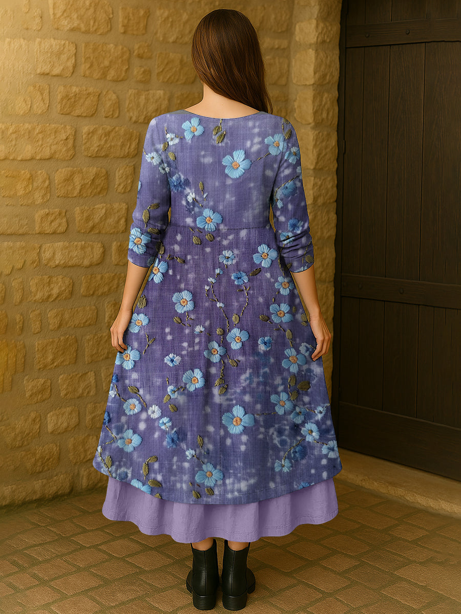 Damen Kleid mit "Vergissmeinnicht"-Print – Lila, inspiriert von Alzheimer Awareness, Casual & Modisch