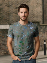Herren Retro T-Shirt mit Abstraktem Blumenmuster – Lockerer Schnitt, Kurzarm, Baumwollmix