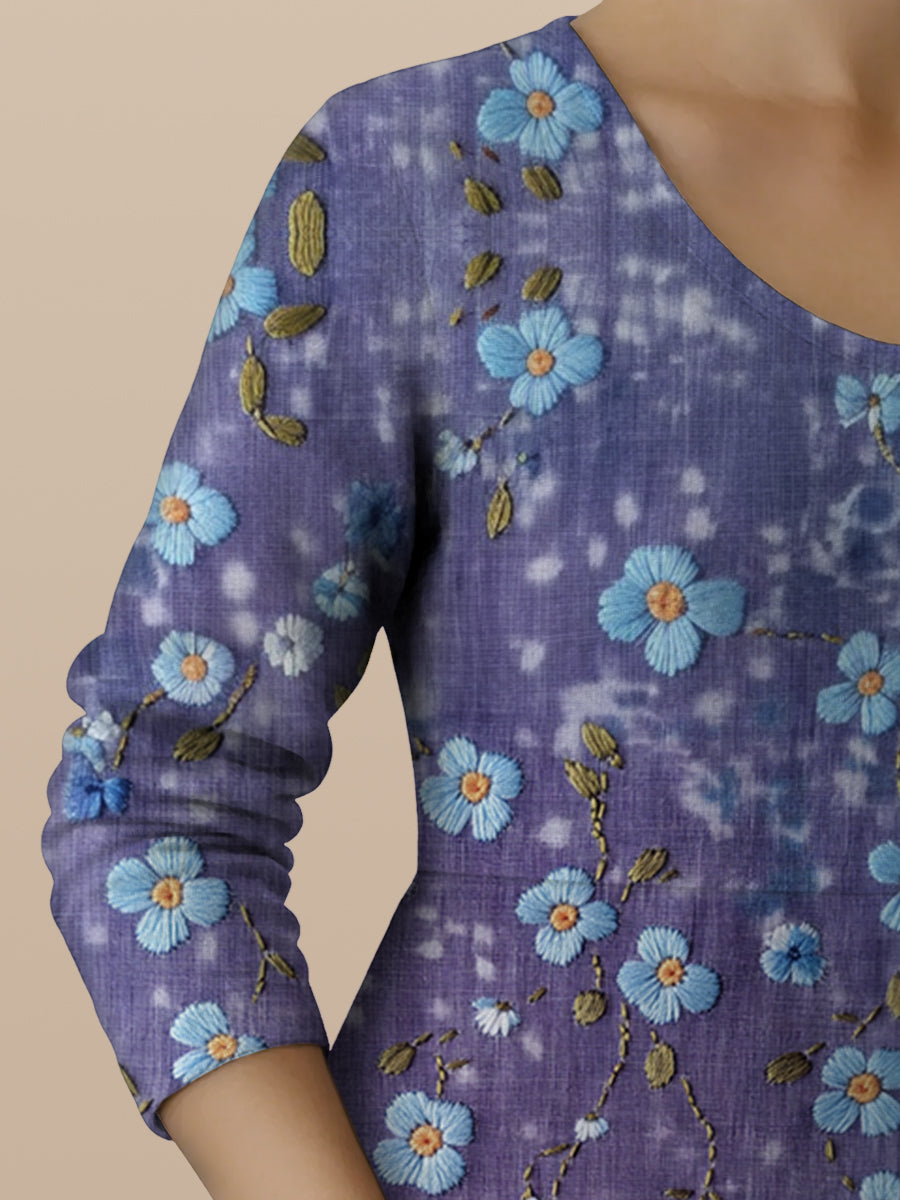 Damen Kleid mit "Vergissmeinnicht"-Print – Lila, inspiriert von Alzheimer Awareness, Casual & Modisch