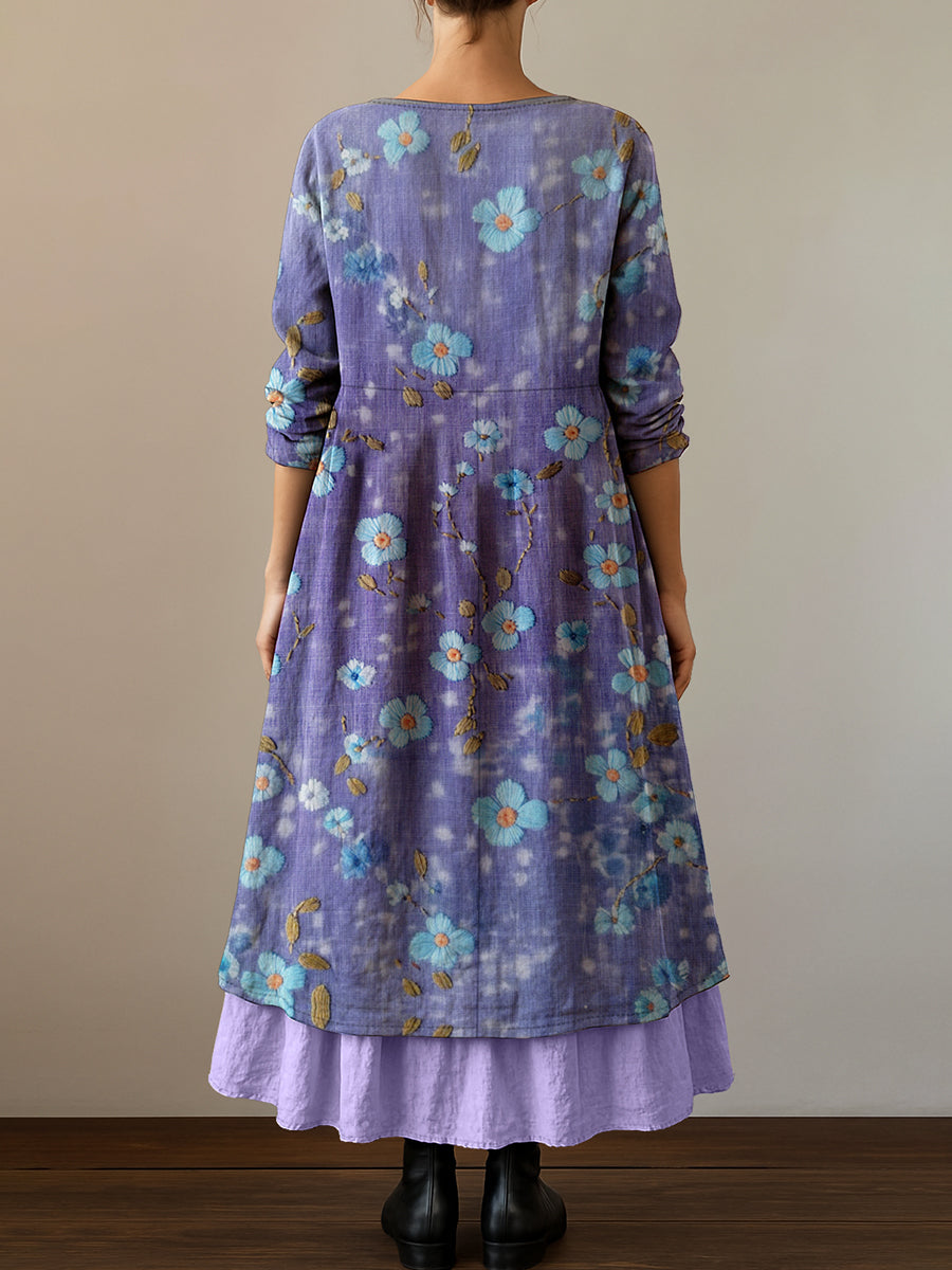 Damen Kleid mit "Vergissmeinnicht"-Print – Lila, inspiriert von Alzheimer Awareness, Casual & Modisch