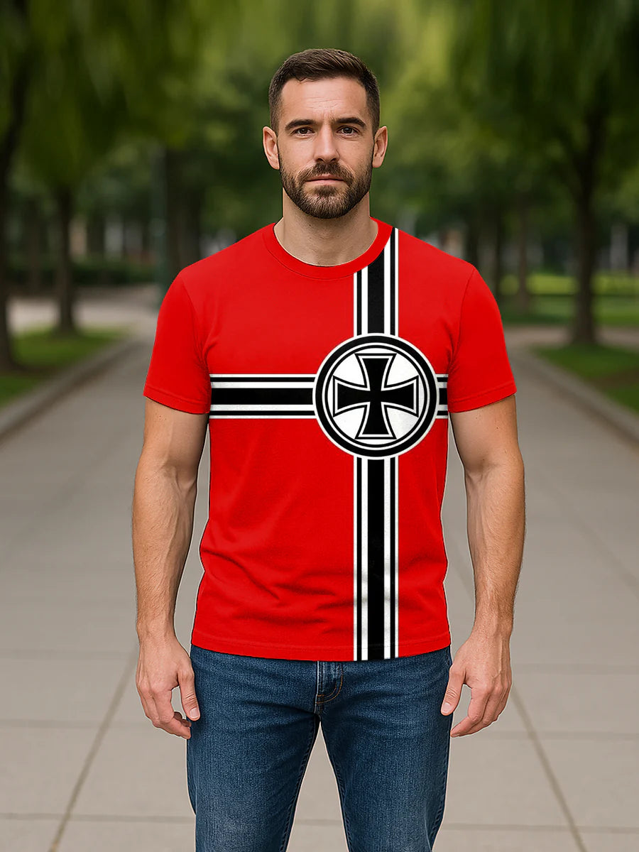 Herren T-Shirt mit Kreuz-Print – Baumwollmix, Casual Look, Kurzarm