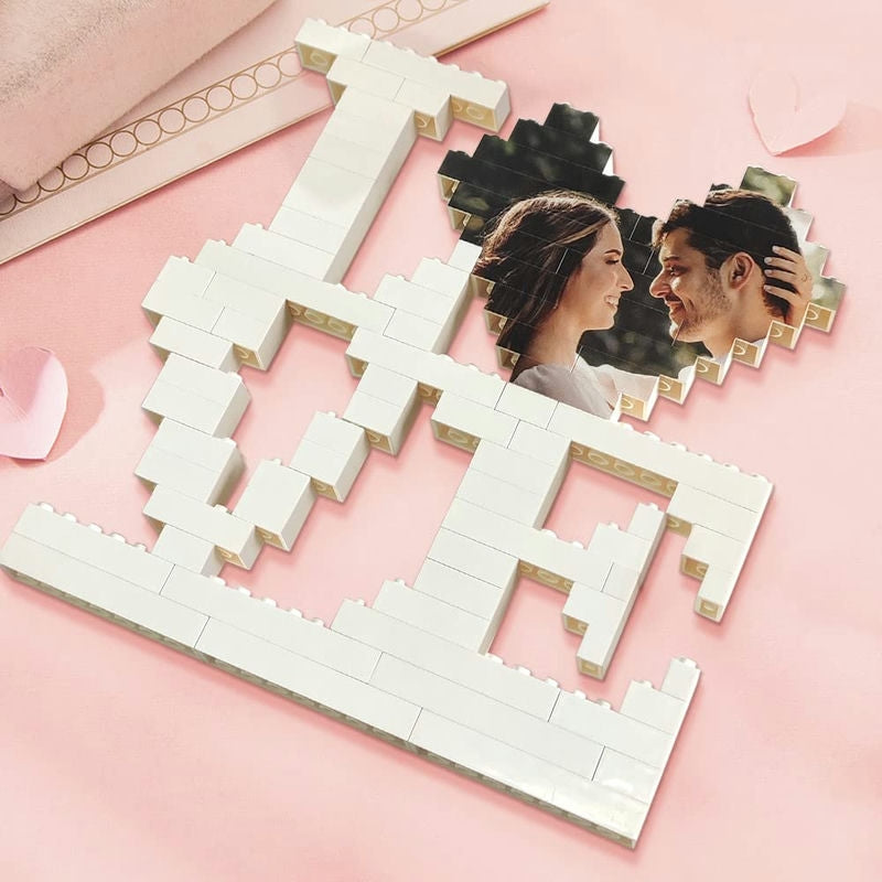 Personalisiertes Love Bricks Puzzle Bild in Herzform