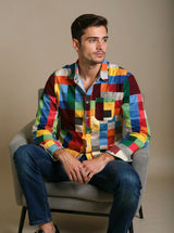 Unisex Vintage Karo Print Langarmhemd mit Regenbogenfarben - Baumwolle & Leinen, Casual, Leicht