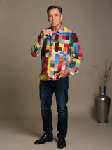 Unisex Vintage Karo Print Langarmhemd mit Regenbogenfarben - Baumwolle & Leinen, Casual, Leicht