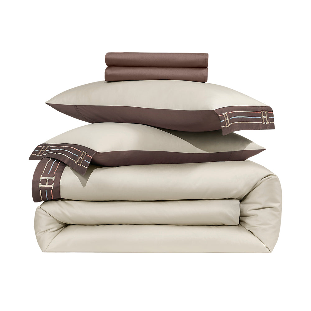 Khaki Satin-Bettwäsche, 4-teiliges Set - LB5