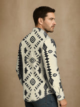 Herren Western Vintage Print Langarmhemd - Baumwolle & Leinen, Casual, Leicht