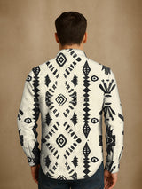 Herren Western Vintage Print Langarmhemd - Baumwolle & Leinen, Casual, Leicht