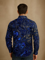 Unisex Vintage Lapislazuli Gold Textur Abstraktion Langarmhemd - Baumwolle & Leinen, Casual, Leicht