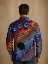 Unisex Retro Farbenfrohes Kunstprint Langarmhemd mit Reverskragen - Baumwollmix, Casual, Sportlich