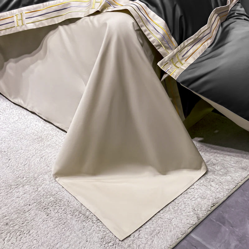 Zezzo Bettwäsche 155x220cm Baumwolle, 4 Set - LB6 Dunkelgrau Khaki